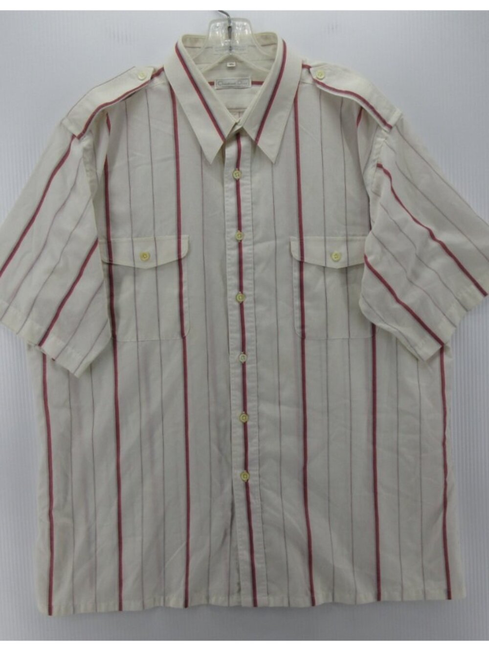 VINTAGE Christian Dior Shirt XL Button Up Striped Military Epaulet *